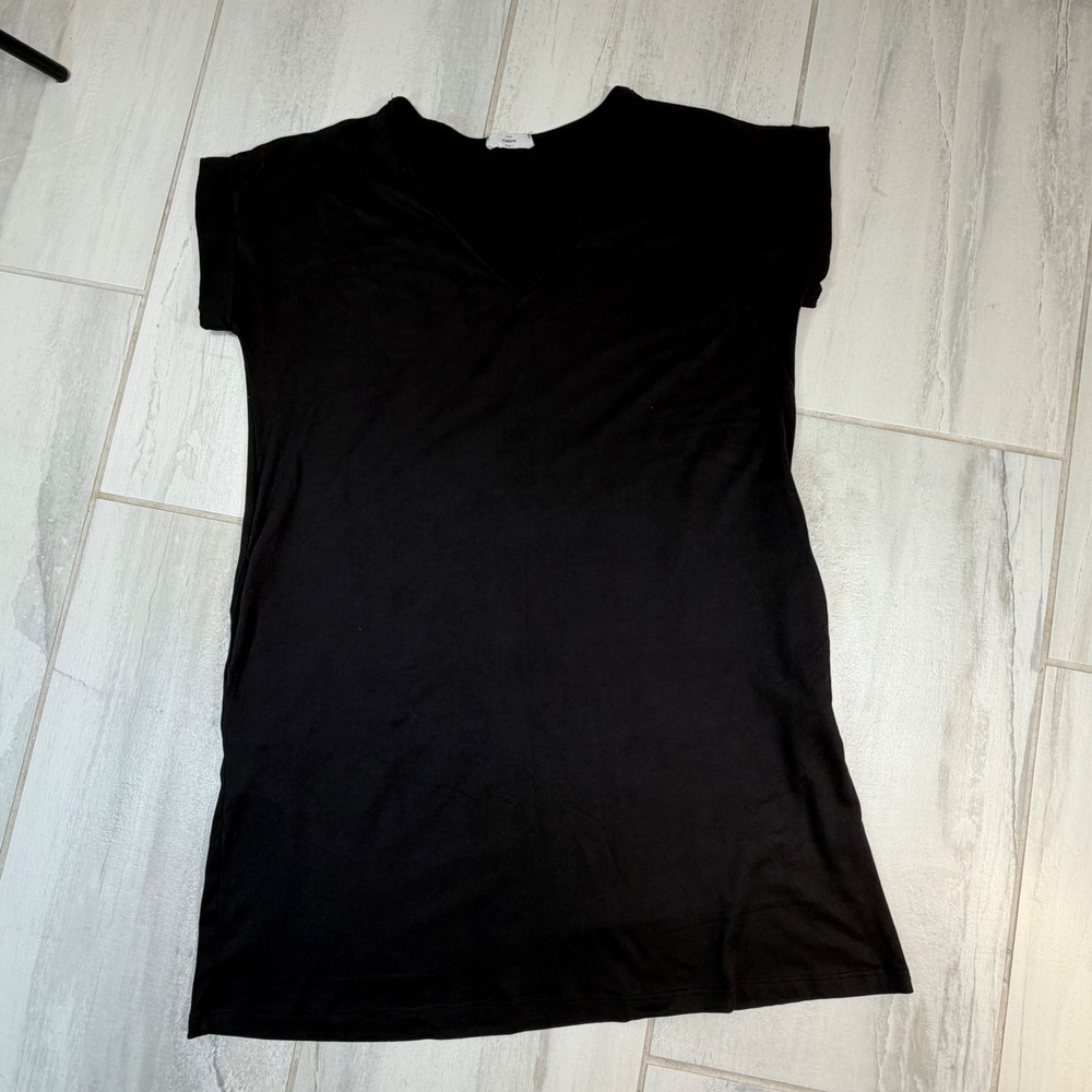 Entro Womens Black V-Neck Short Sleeve Cuffed T-Shirt Dress with Pockets Size M